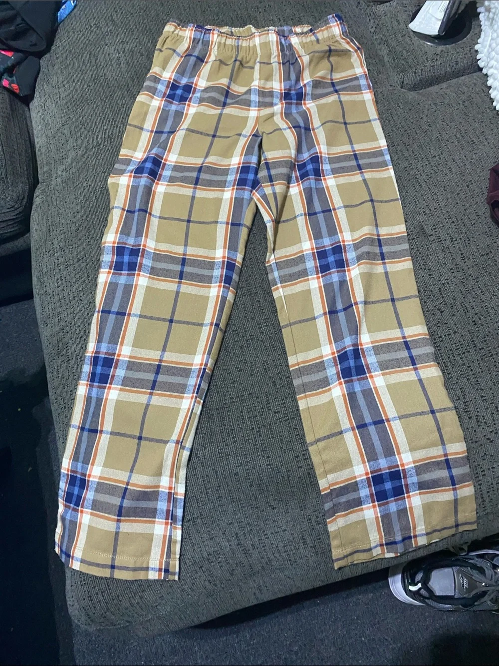 Boy’s Plaid Elastic-Waist Pajama Pants - Tan & Blue